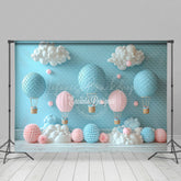 Lofaris Blue Pink Hot Air Balloon Birthday Cake Smash Backdrop